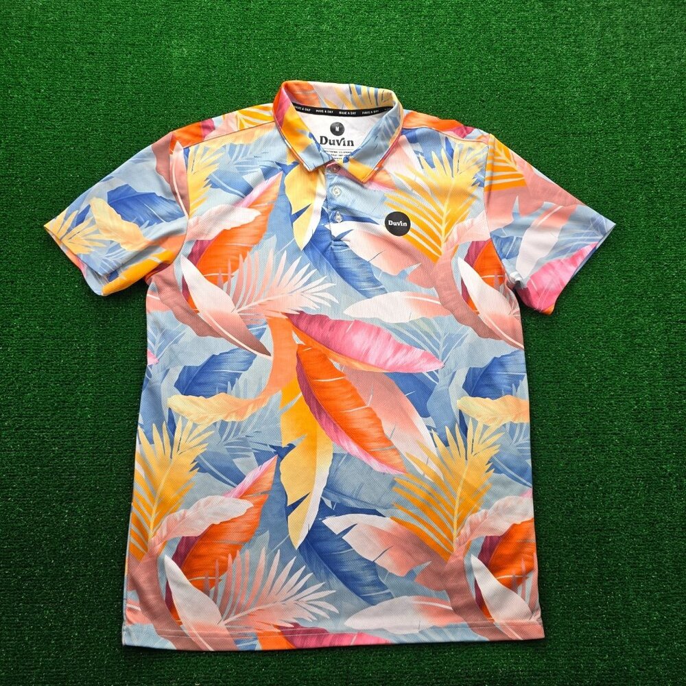 Duvin Polo Shirt‎ Mens Medium Multicolor Short Sleeve Tropical Golf Beach Casual